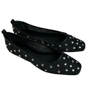 Open Edit Ballet Flats Black Mesh Sparkling Crystal Dazzle Rubber Sole Size 8